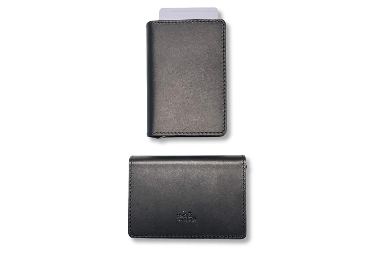 Pack & Smooch Herford Kartenetui Kartenslider Schwarz | Pflanzlich gegerbtes Leder | Aluminium-Slider | Handgefertigt in Deutschland
