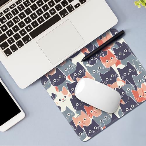 Image of FROGIGO Mouse Pad with Stitched Edges - Cute Cat Mousepad for Women, 9.25 x 7.75 inch Washable Square Desk Pad, Non-Slip Rubber Base, Office Home Laptop Accessories - Meow Harmony