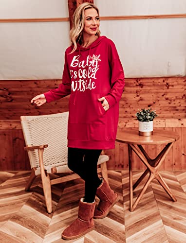 Image of Quenteen Women Hoodies Dress Hooded Sweatshirts Dress Casual Long Sleeve Tunic Dress Oversized Sweatshirts with Pocket