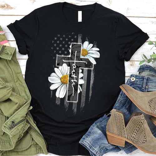 Love in Faith | Faith Flag Daisy | Christian T-Shirts for Women | Faith-Based Apparel | Christian Gifts2