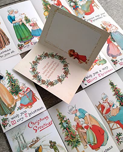 Image of PIXILUV FAMILY CHRISTMAS (Pack of 12) Notecards Small Greeting Cards # Vintage Happy Family and Christmas Wishes ~ Vintage Christmas Postcards Reprint