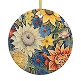 Stampa di girasoli su tela a doppia larghezza su tutta la larghezza: questi ornamenti in ceramica presentano una stampa fronte/retro a tutta larghezza, consentendo disegni vivaci e dettagliati su entrambi i lati, rendendoli un'aggiunta perfetta al tuo arredamento per le vacanze.