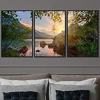 3 Piece Framed Canvas Wall Art Cool Lake Landscape Canvas Prints Home Artwork Decoration for Living Room,Bedroom - 16