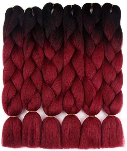Ombre Kanekalon Braiding Hair Crochet Braids 24Inch 100g/Pcs 6Pcs/Lot Synthetic Jumbo Braid Hair Extensions (24inch, black-wine)