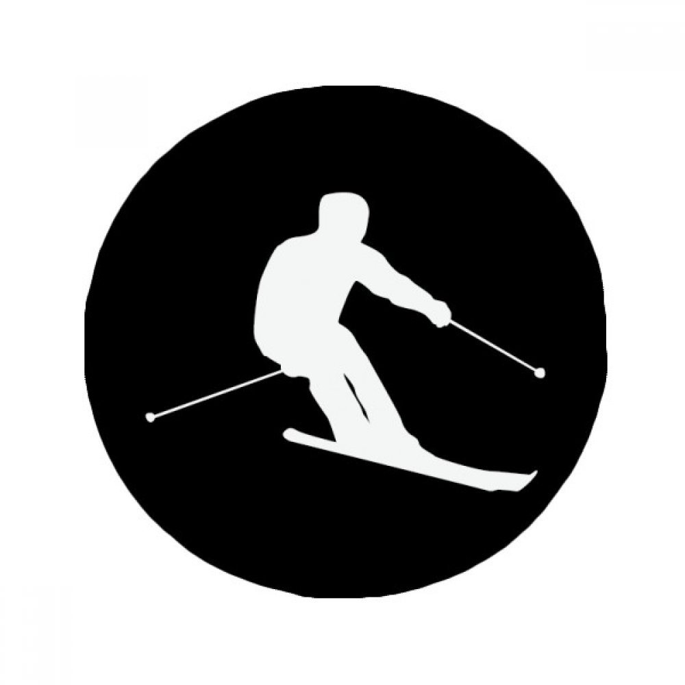 Tapis cuisine multicolore rond 50cm avec silhouette ski sport d'hiver