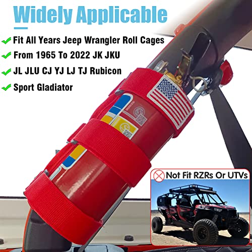 Fire Extinguisher Holder Roll Bar Adjustable Strap Brackets Fits For Jeep Wrangler Unlimited Cj Yj Tj Lj Jk Jku Jl Jlu,Red With Usa Flag Pattern #TOP1