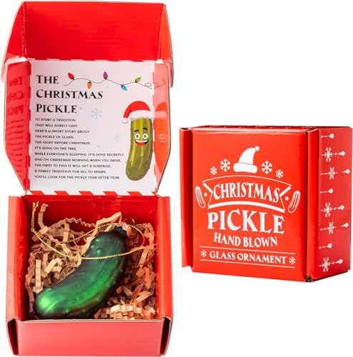 Haooryx German Christmas Pickle Ornament Tradition Decor Story Gift Box Set