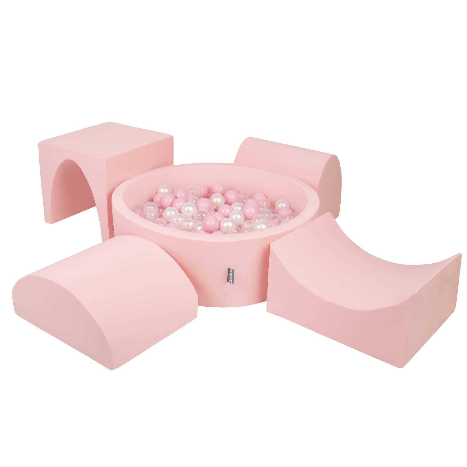 KiddyMoon Area di Gioco in Schiuma con Tondo Piscina di Palline (200 Palline) per Bambini, Rosa:Rosa Chiaro/Perla/Trasparente
