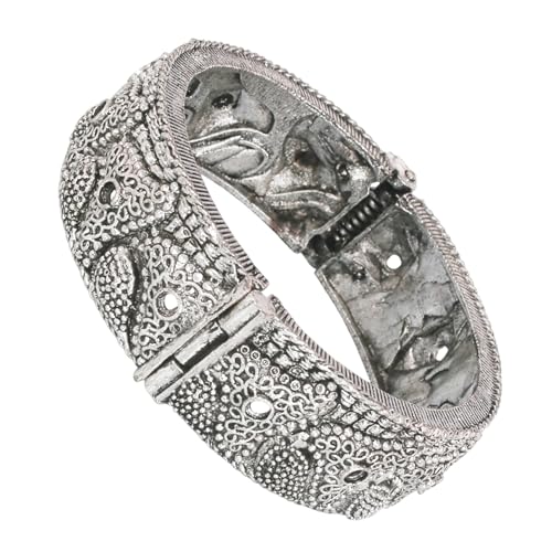 Image of Touchstone Indian bracelets for women mixed metal cuff crystal rhinestones bracelet handcrafted wrist enhancer free size designer in gold or oxidized white tone