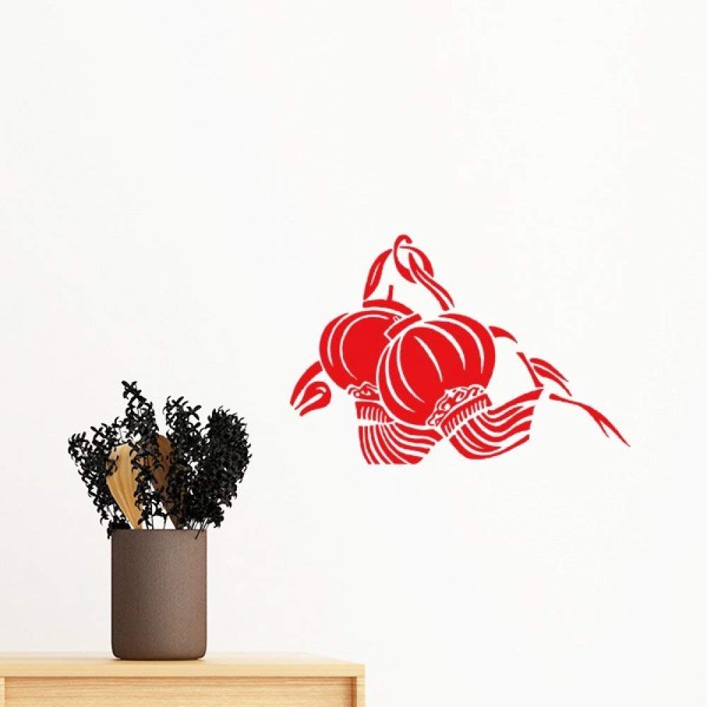 Lanterne chinoise sticker rouge motif lotus géant 100cm en vinyle DIY