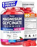 Magnesium Glycinate Gummies 400mg, High Absorption Magnesium Supplement for Adults and Kids, Sugar Free, Gelatin Free, Vegan Friendly, Non GMO, 60 Days Supply - Raspberry