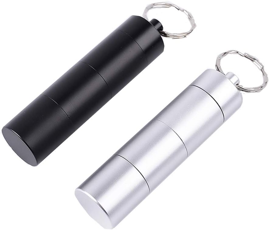Koitoy 2 Pcs Small Pill Box Portable Daily Pill Case Dispenser for Travel with 3 Compartments Waterproof Aluminum Alloy Pill Container Holder Pocket Medicine Organizer with Keychain for Outdoor