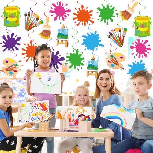 Image of 40Pcs Art Painting Hanging Swirl Decorations, Colorful Painting Birthday Party Ceiling Hanging Swirls Artist Hanging Swirls for Art Themed Birthday Baby Shower Party Decor Supplies