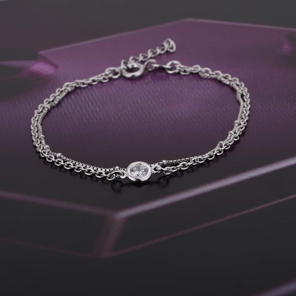 Vanbelle Sterling Silver Jewelry Rhodium Plated with 925 Stamp - Multi Layer Chain Bracelet with Cubic Zirconica Stones for Women - Image 6