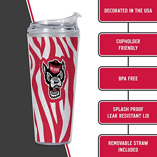 Image of Rico Industries NCAA Glitter 24oz Acrylic Glitter Tumbler with Hinged Lid, Officially Licensed Double Wall Tumbler with Straw