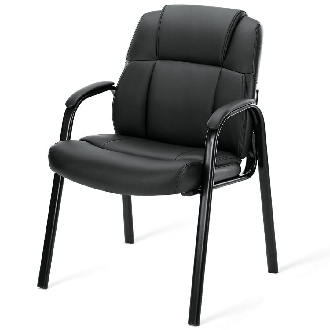 UOCFYK PU Leather Conference Room Chair, Tall Back Chairs with with Padded Arms and No Wheels, Guest Chair for Reception Waiting Room Black