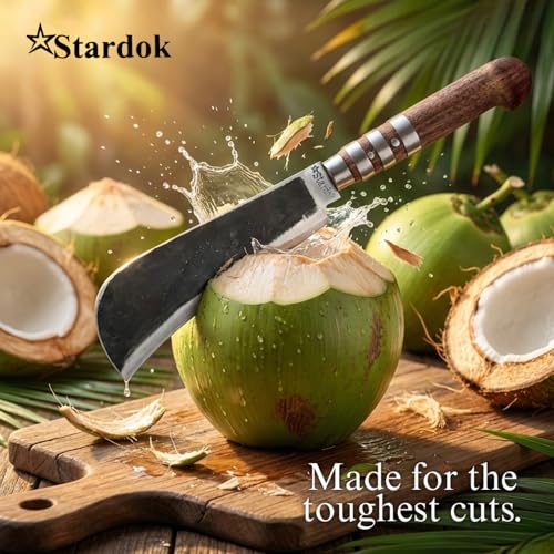 Image of Handmade Coconut Cutter High Tempered Iron Steel Traditional Billhook Knife Heavy Duty for Kitchen,Cutting Vegetables & Fruits,with Wooden Handle 9 Inch Blade Kerala vettukathi