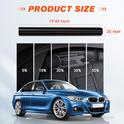 Image of Window Tint Car 5% VLT, 20 inch x20' Ceramic Window Roll | Privacy Sun & Glare Protection, UV Heat Blocking, Scratch Resistant, 5-Layer, 2026 Upgrade