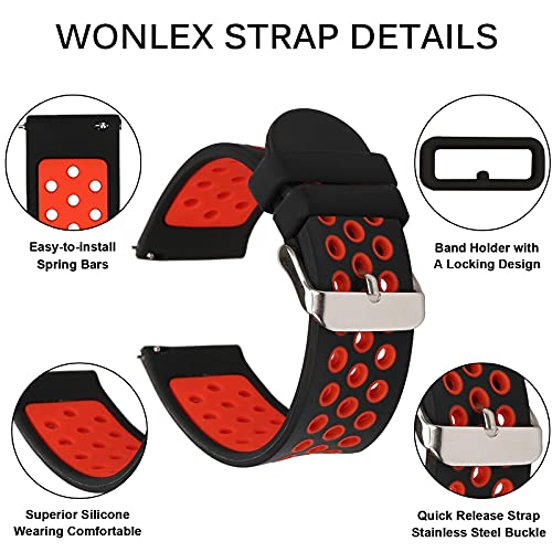 Universal 18mm 20mm 22mm 24mm Width Silicone Watch Band Replacement (22mm, Black-Red) - Thumbnail 5