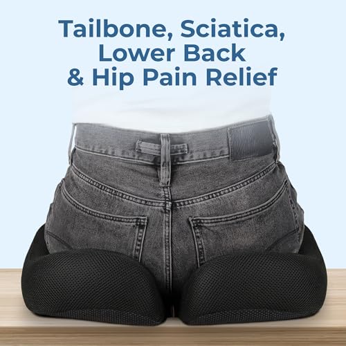 Image of 5 STARS UNITED Seat Cushion - Memory Foam Chair Cushion for Tailbone Pain Relief - Ergonomic Support for Coccyx, Sciatica & Butt - Office, Desk & Gaming Chair, Car Seat, Wheelchair, Black