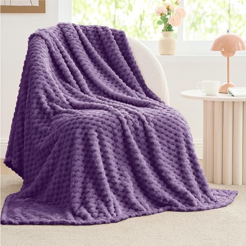 Image of BEDELITE Purple Throw Blanket for Couch, Soft Cozy Gifts for Women, 50 * 60 | 3D Jacquard Decorative Fleece Blanket, Super Soft Plush Throws, Cute Birthday Gift for Women & Men, Suitable for All Seasons
