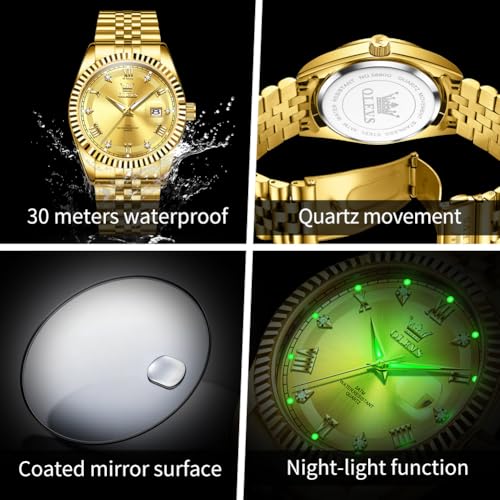 Image of OLEVS Watch for Men Stainless Steel Quartz Business Dress Diamond Large Dial Waterproof Mens Watches with Date Wrist Watch