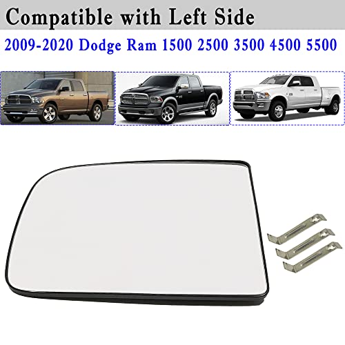 68067727AA Ram Driver Side Towing Mirror Glass Compatible with 2009-2020 Dodge Ram 1500 2500 3500 4500 5500 Towing Mirror Glass Ram Left Side Upper Mirror Glass with Rear Mounting Bracket