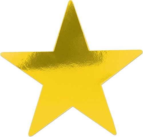 Beistle Paquete de 24 recortes de estrellas doradas de aluminio, decoraciones de fiesta para celebraciones festivas, suministros de noche de
