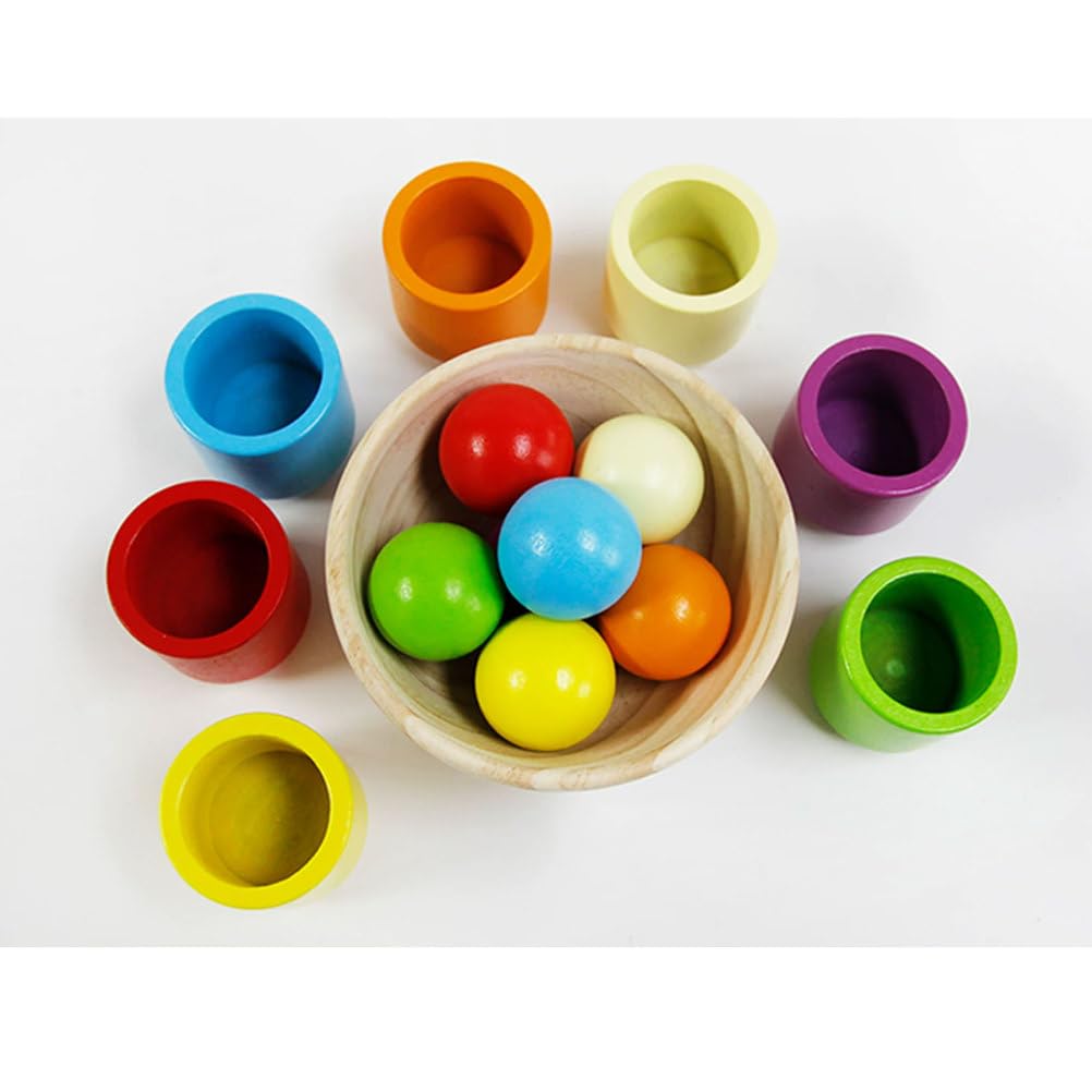Montessori Holzbogen-Puppen & Farb-Sortierbecher Spielzeug | Farblich passende Holzperlen mit Zange & Löffel, Lernspielzeug für Feinmotorik, Farbenerkennungs-Spiel