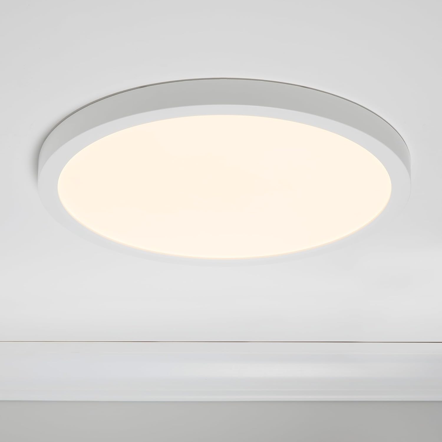Maxxima 14 in. LED Flush Mount Ceiling Light, 2500 Lumens, 5 CCT 2700K/3000K/3500K/4000K/5000K Panel Light, White Trim Round Fixture, Dimmable for Modern Bedroom, Kitchen, and Living Room Lighting