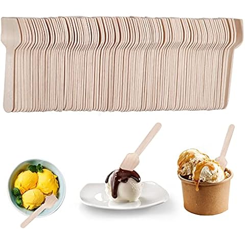 JasPond 100 Pcs Disposable Wooden Spoons, Mini Wooden Cutlery Set, 3.93 inches Recyclable Spoons Biodegradable Dessert Spoons, Disposable teaspoons for Party Picnic, BBQ and Weddings (Square Spoon) Cover