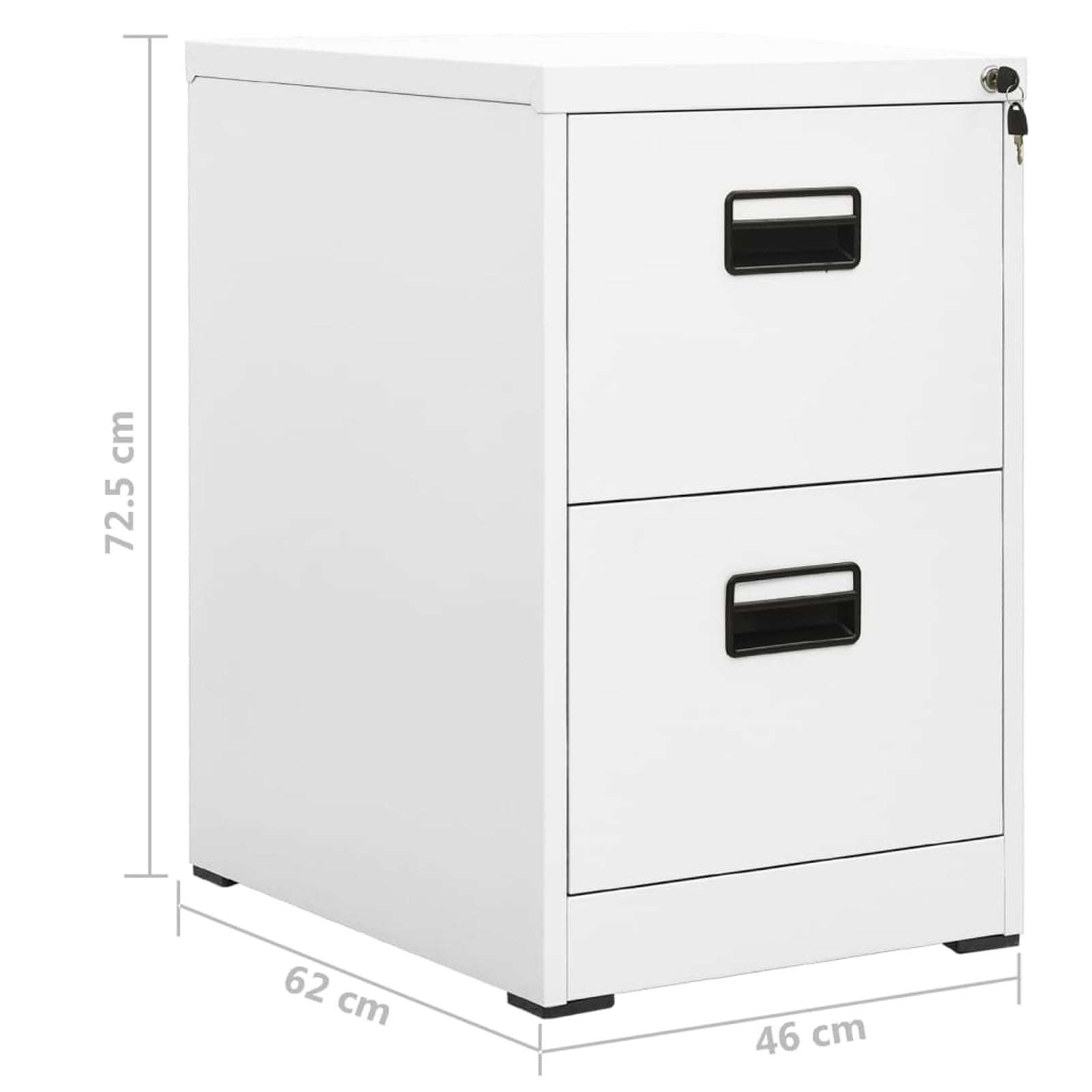Aktenschrank Stahl weiß 46 x 62 x 72,5 cm mit 2 vollausziehbaren Schubladen (je 45 kg) und Sicherheitsschloss – Büroorganisation