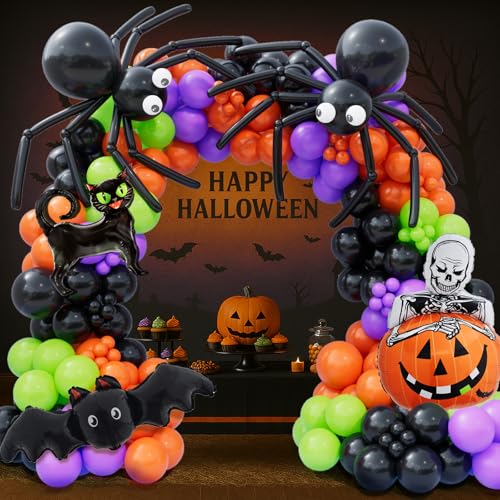 Bonropin 173pcs Halloween Balloon Garland Arch kit with Black Orange Green Purple Balloons Spider Balloons Halloween Foil Balloons for Haloween Theme Party Background Classroom Decorations - image 7
