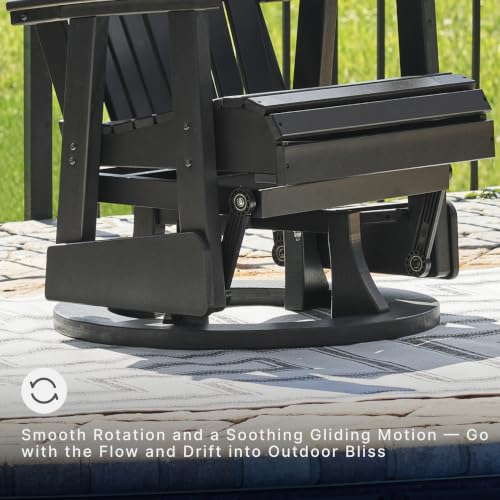 Image of Ashley Furniture Hyland Wave Outdoor Swivel Glider Chair, 74 Lbs Frame with Durable Weather Resistant HDPE and Stainless Steel Hardware for Patio Relaxation, Black