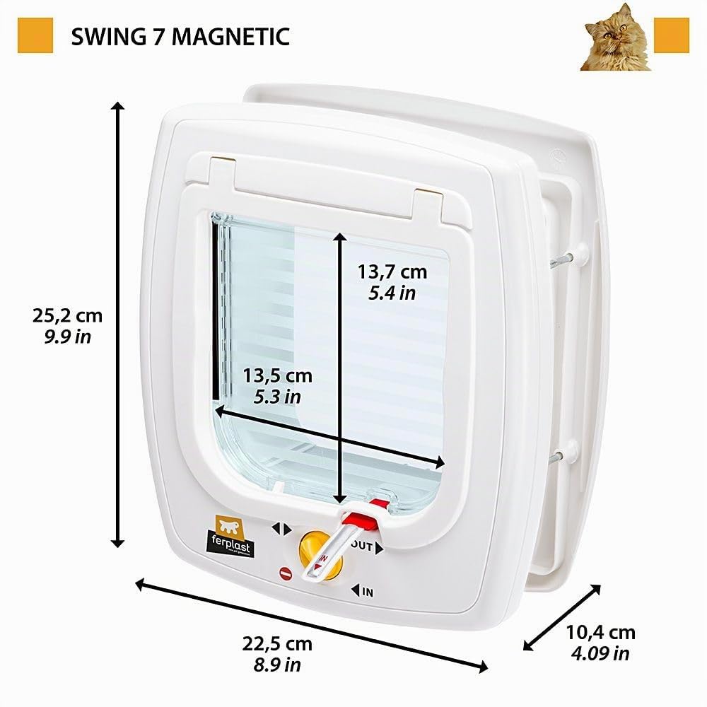Ferplast Gattaiola Magnetica, Porta per Gatti, Magnete e Collare Inclusi, Entrata e uscita controllabile 4 vie, Protezione da Correnti d'Aria, Porticina per Gatti, Bianco