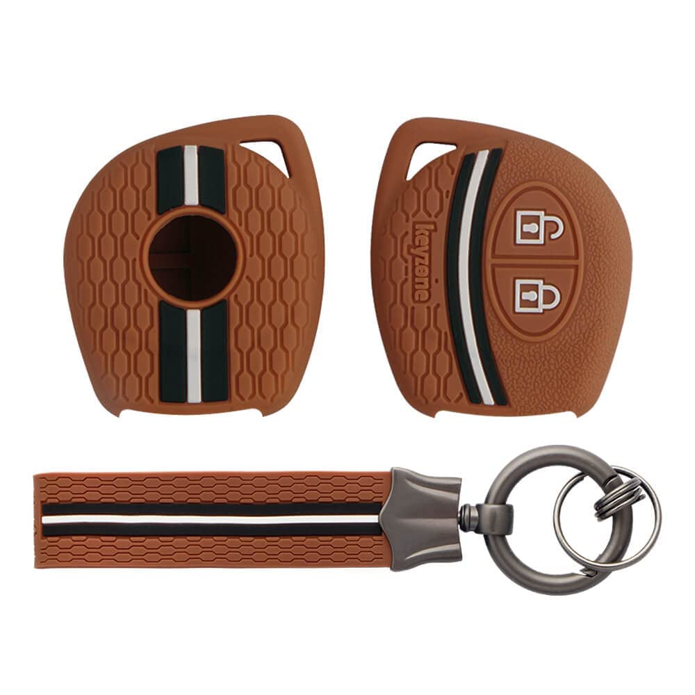 keyzone Striped Silicone Key Cover Fit For Swift, Xl6, Wagonr, Ignis, Ciaz, Baleno, Scross, Vitara Brezza, Ertiga, Celerio, Dzire, Alto (2 Button Remote Key, Brown With Brown Striped Keychain) (B09JWL3875) Amazon Price History, Amazon Price Tracker