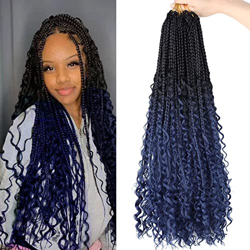 Lmzim 24 Inch 8 Packs Boho Box Braids Crochet Hair Bohemian Crochet Box Braids With Curly Ends Messy Pre-Looped Hippie Braids Braiding Hair Goddess Box Braids Synthetic Crochet Hair For Black Women (24Inch, 2/3 #) #TOP25