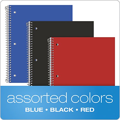 Oxford Spiral Notebooks, 1 Subject, College Ruled Paper, Durable Plastic Cover, 100 Sheets, Divider Pocket, 3 Per Pack (10390), Red, Black And Blue #TOP5