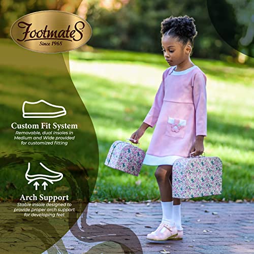 FOOTMATES Sherry Mary Jane Hook and Loop Leather T-Strap Shoes with Wide Toe Box and Custom-Fit Insoles, Non-Marking Outsoles - for Toddlers and Kids, Ages 1-82