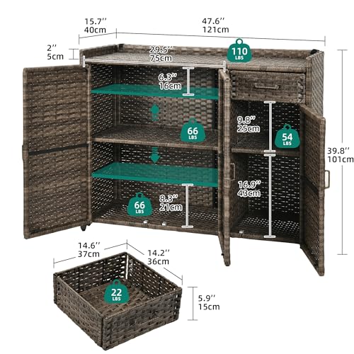 Yitahome MAYIHNCSBH Outdoor Storage Cabinet, Weather-Proof Rattan Bar Table With Two Doors, Adjustable Shelves & Foldable Drawer, Wicker Patio Storage Box thumb #2