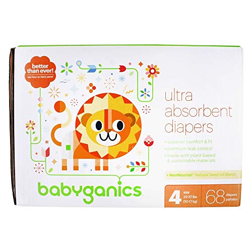 BabyGanics - Etapa de pañales ultra absorbentes 4 (22-37 lbs) - 68 Pañales