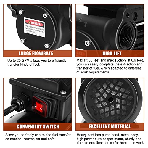 Yohome YH-21GAC Diesel Transfer Pump Oil Pump 20Gpm 80L/Min Ac 110V Fuel Pump Oil Transfer Pump Diesel Kerosene Biodiesel Oil Extractor Pump thumb #4