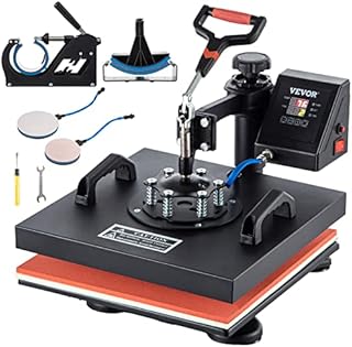 VEVOR Heat Press Machine, 15x15 Inch, 5 in 1 Combo Swing Away T-Shirt Sublimation Transfer Printer with Teflon Coated, Precise Heat Control, Mug/Cap/Plate Accessories Included, ETL/FCC Listed, Black