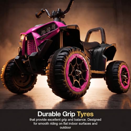 Image of Baybee Monstro Baby Electric Bike for Kids | Rechargeable Balance Bikes with LED Lights, USB, Music & Backrest | Beach ATV Dirt Bikes, 6V Battery Operated Kids Bike for 2-5 Year Boy Girl (Pink)