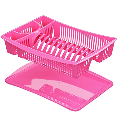 WELLGRO Abtropfgestell - Abtropfgitter - Geschirr Abtropfkorb - Abtropfständer - Abtropfschale - Geschirrabtropfständer - Made IN Europe, Farbe:Pink