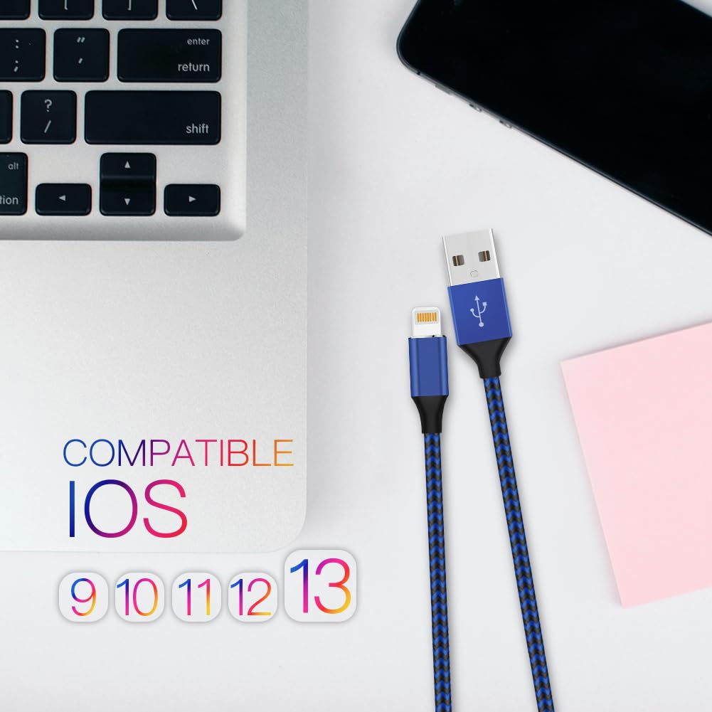 Lot de 6 câbles Lightning pour iPhone [Certifié Apple MFi] - 0,9 m - 1,9 m - 1,8 m - En nylon tressé - Cordon de charge haute vitesse pour iPhone 14/13/12/11 Pro Max/XS MAX/XR/XS/X/8/7/Plus/6S/6/iPad