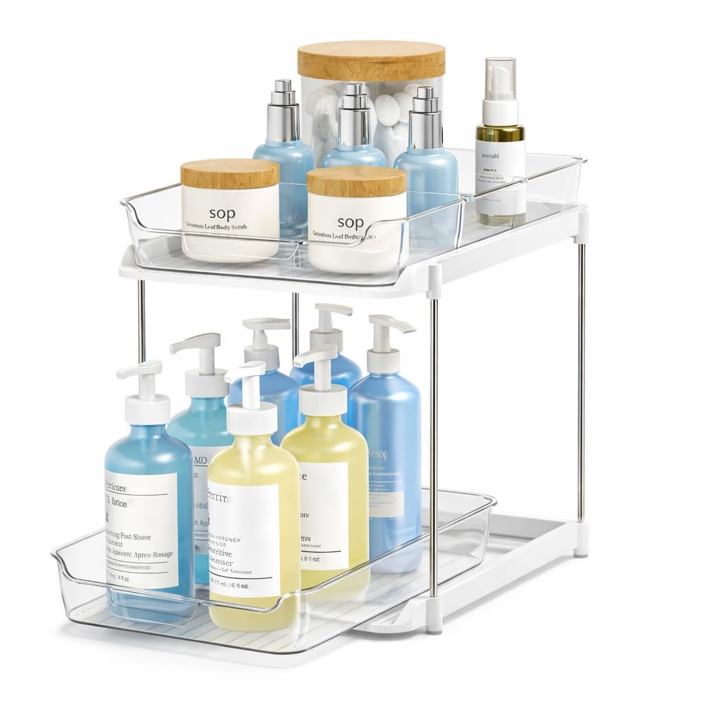 Zollyss 2-Tier Under Sink Storage Organizer | Pull Out Cabinet Storage Rack | Multi-Purpose Bathroom & Kitchen Organiser | Under Sink Organiser for Kitchen