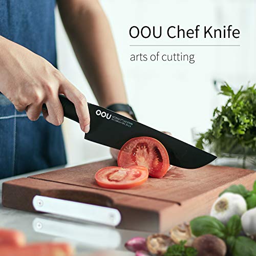 Chef Knife, OOU Pro Kitchen Knife 7 Inch Chef Knife, High Carbon Stainless Steel Chef Knife with Ergonomic Handle, Ultra Sharp to Cut Meat Veggies, Black Oxidation for Anti-Rusting (7 chef knife)