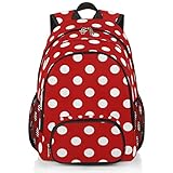 Elementary School Bags for Teens, Red White Polka Dot Kids Backpacks Polka Dot Lightweight Bookbags Waterproof Sturdy Schoolbag Daypack for Girls Boys