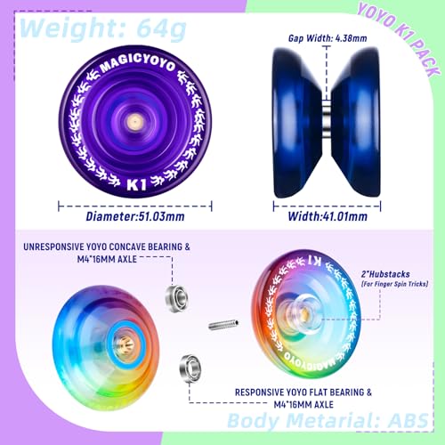 MAGICYOYO Pack of 3 Responsive Yoyos for Kids, Dual Purpose Yoyo with Unresponsive Yoyo Bearing for Adults Beginner, 3 Yoyo Bags, 18 Yoyo Strings, Yoyo Ball Accessories (Gradient Color) by MAGICYOYO - Used condition - Image 5